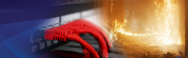 Cat6A FireRated cable next to hallway in flames